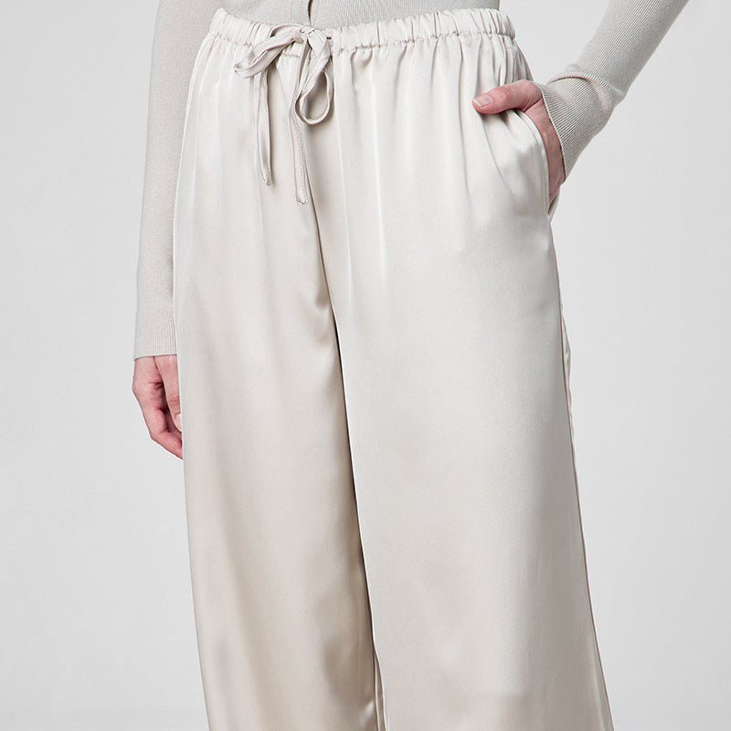 Women Clothing Solid Color Summer Loose Drape Lace up Double Socket Long Casual Pants