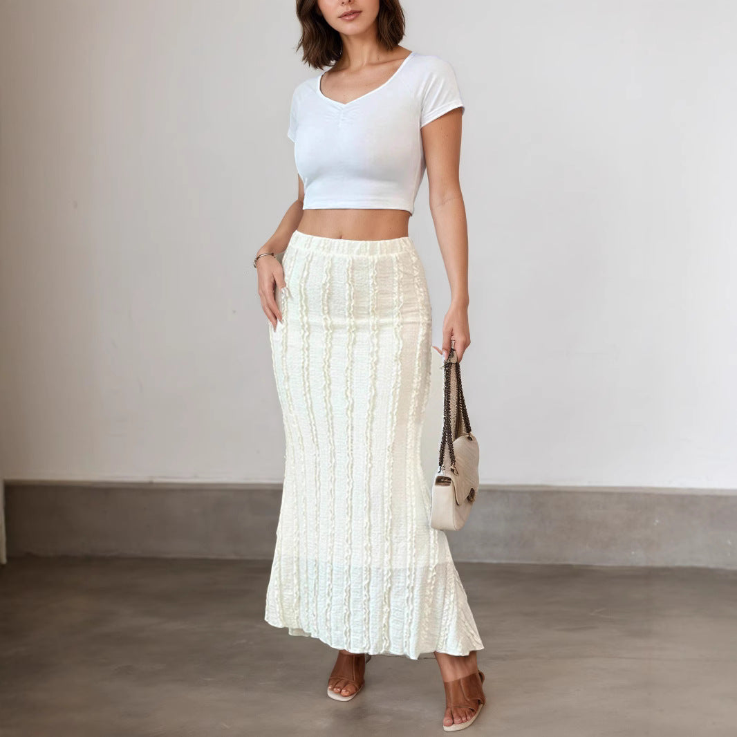 Spring Summer Women Clothing Figured Cloth Elegant Slim Fit Sheath Fishtail Skirt Swing Skirt