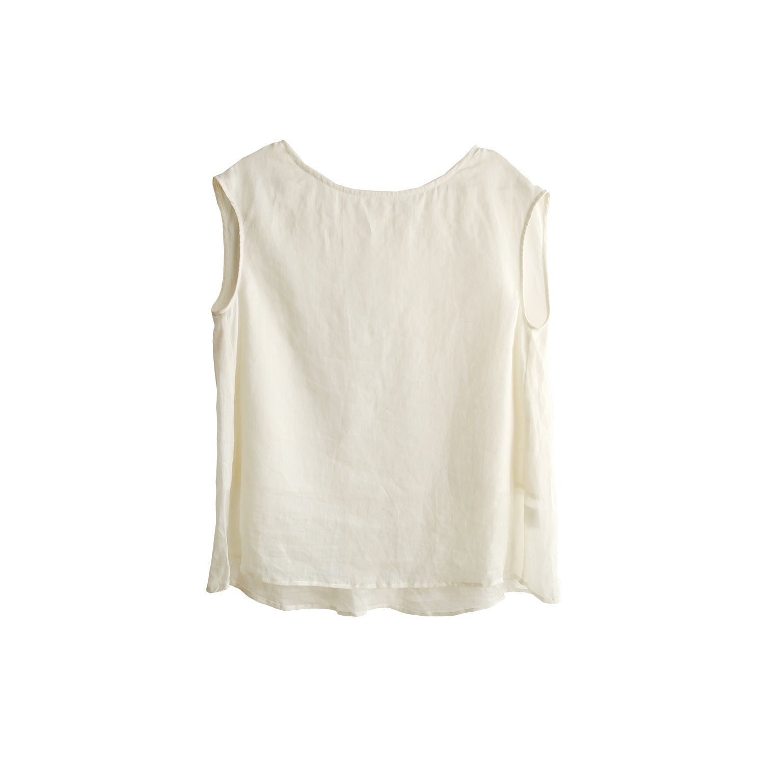 Pure Ramie round Neck Sleeveless Top for Women Summer Back Pleated Design Vest French round Neck Loose Top