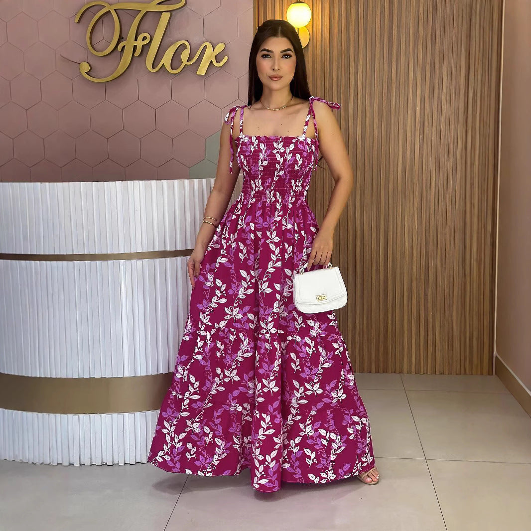 Women Casual Printed Sling Spring Summer Vacation off Shoulder Dress