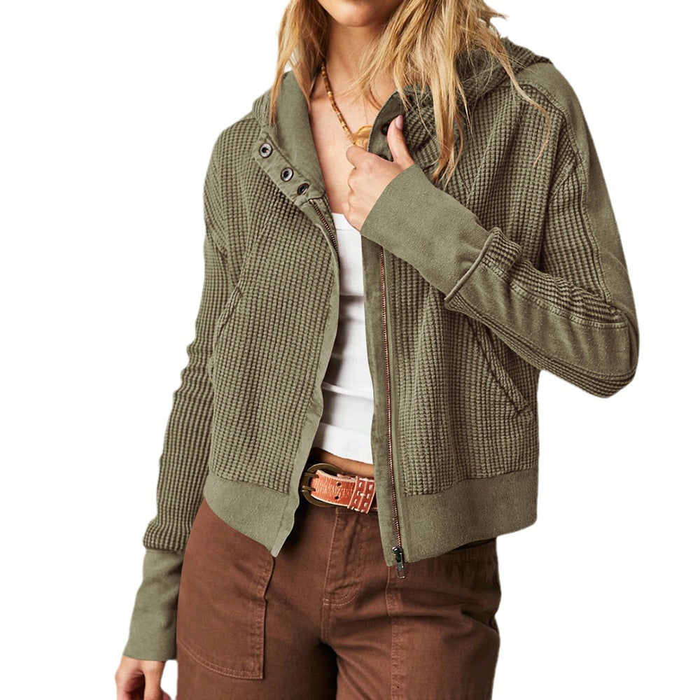 Fall Winter Patchwork Sweatshirt Women Clothing Hooded Long Sleeve Loose Lazy Zipper Hooded Sweatshirt