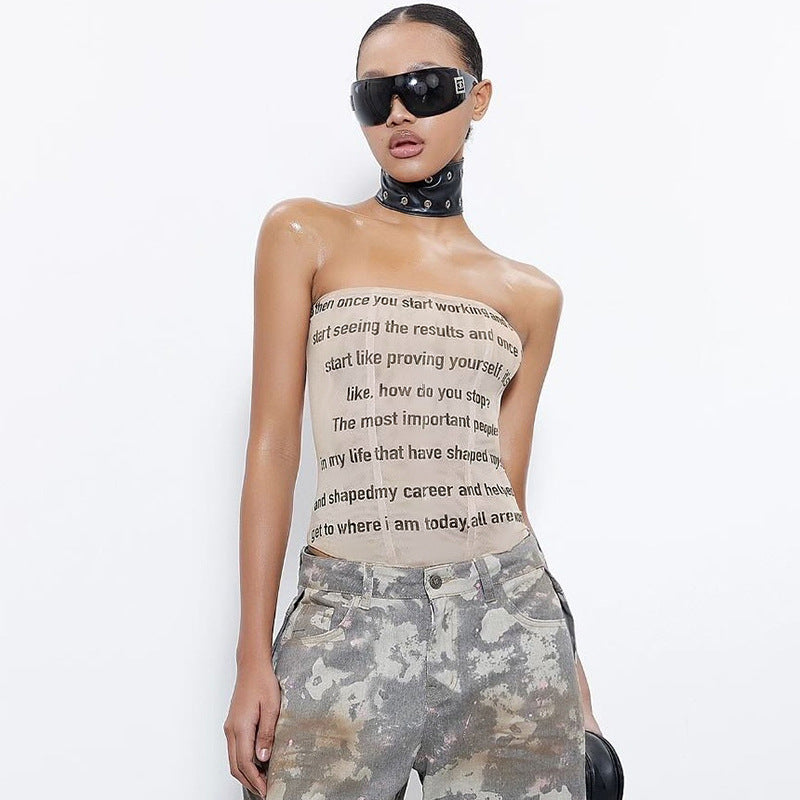 Letter Graphic Printed Tube Top Summer Wild Sexy Vest for Women