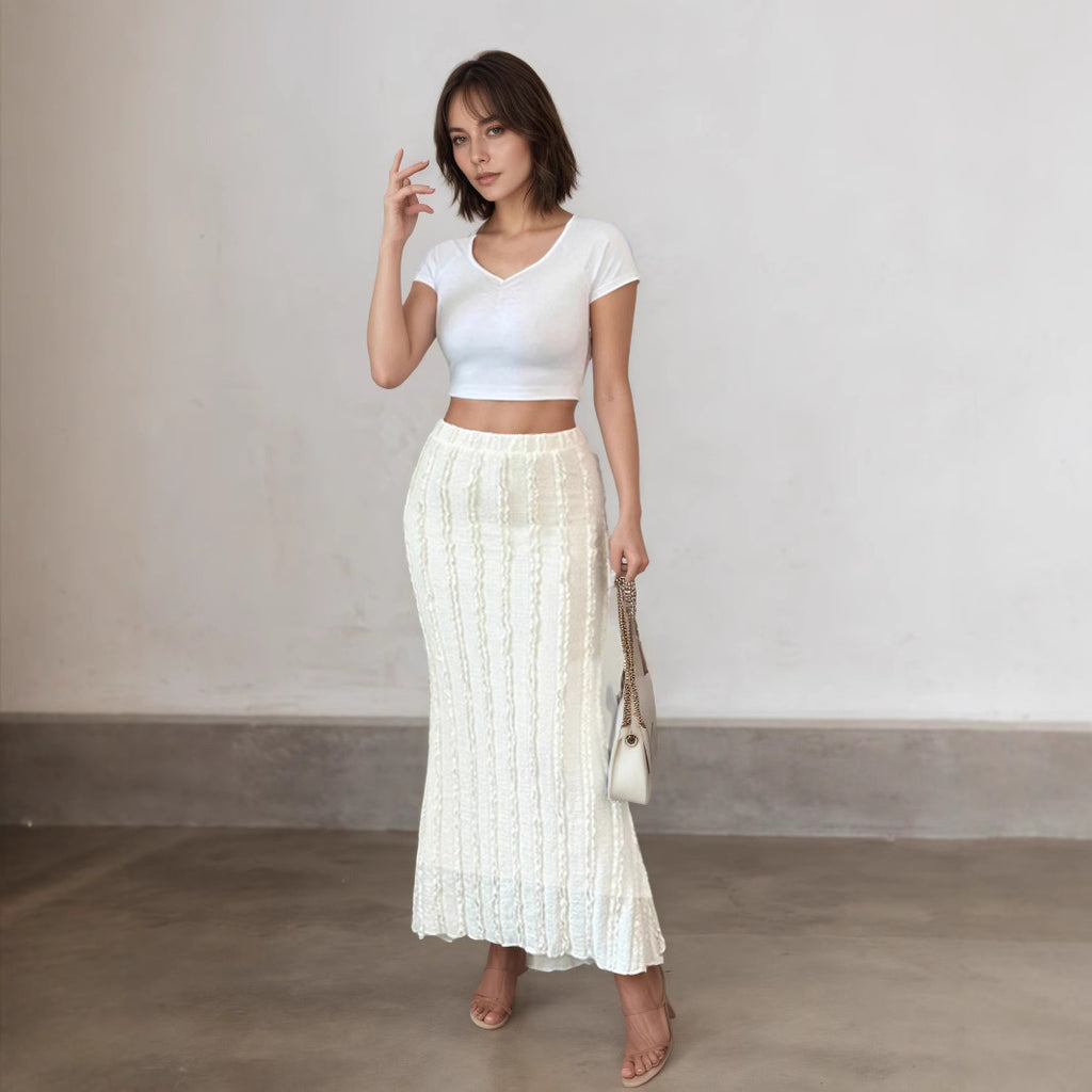 Spring Summer Women Clothing Figured Cloth Elegant Slim Fit Sheath Fishtail Skirt Swing Skirt