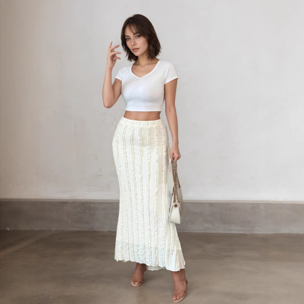 Spring Summer Women Clothing Figured Cloth Elegant Slim Fit Sheath Fishtail Skirt Swing Skirt