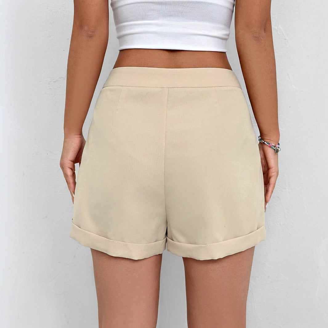 Women Clothing Summer Solid Color Shorts