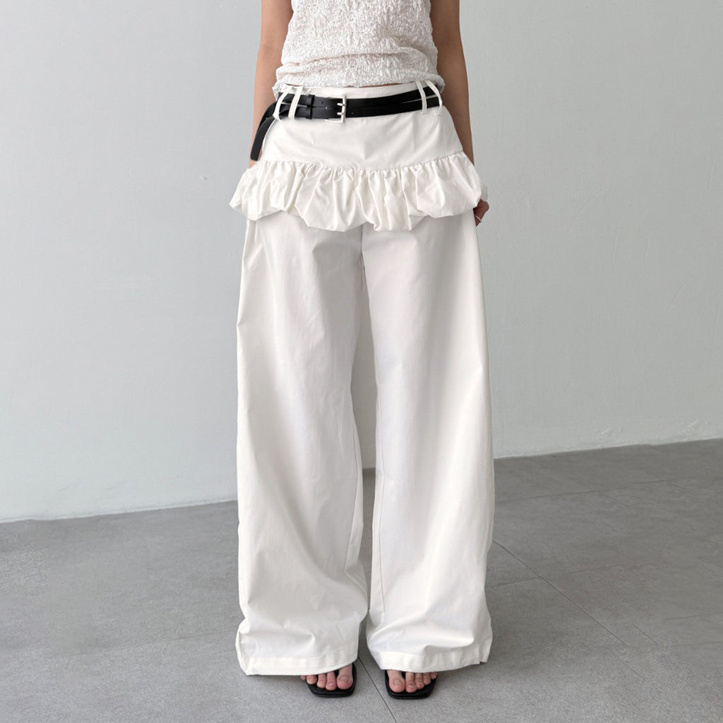 Summer Street Puffy Bud Faux Two Piece Casual Trousers Sexy Loose Cover Wide Leg Skort