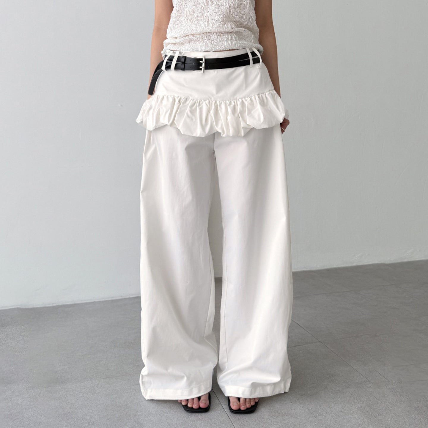 Summer Street Puffy Bud Faux Two Piece Casual Trousers Sexy Loose Cover Wide Leg Skort
