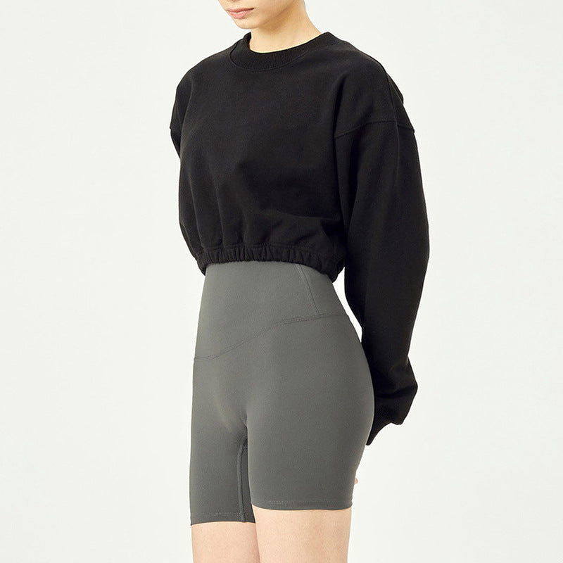 Autumn Winter Brand Pure Cotton Short round Neck Sweatshirt Women Cropped Sexy Top Fitness Sportswear