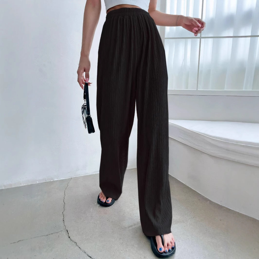 Office Pleated Summer Thin Women Pants Us Version All Matching Straight Loose Small High End Casual Pants
