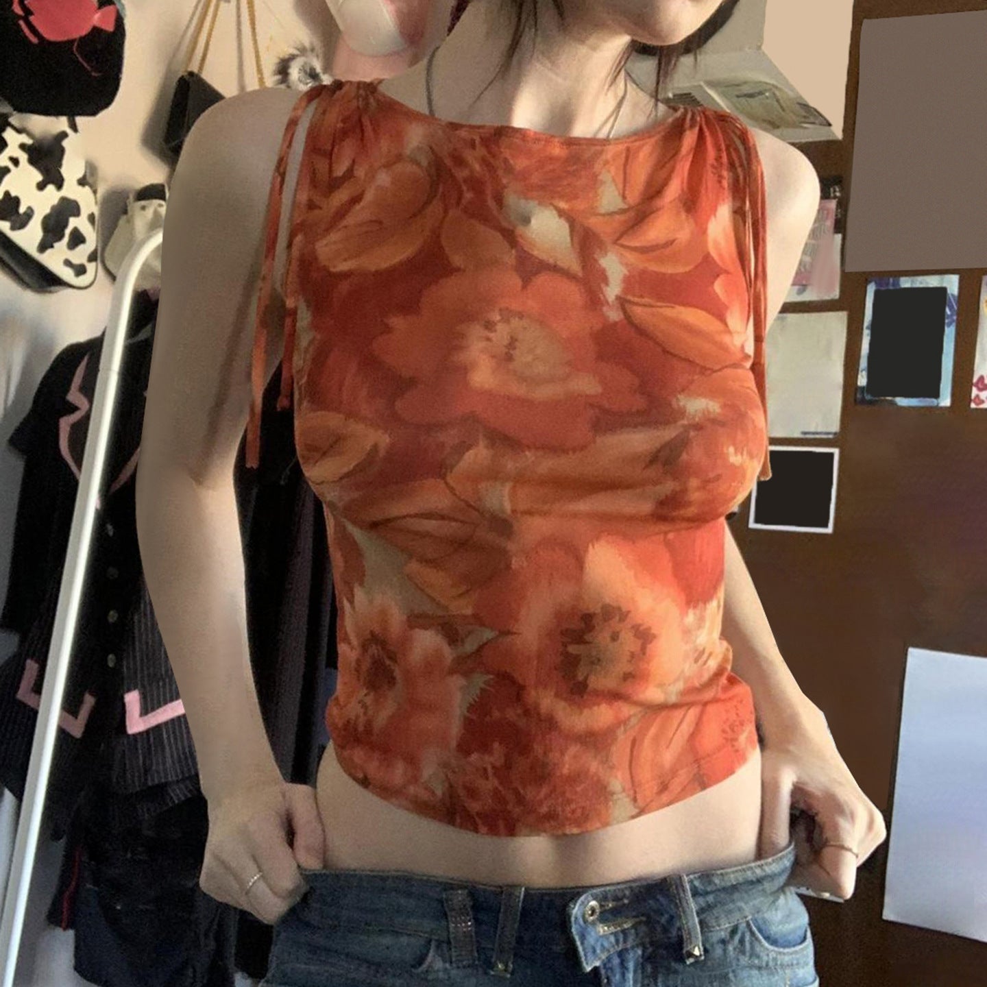 Summer Women Clothing Girl Vacation Colorful Floral Print Sleeveless Lace up Vest Women