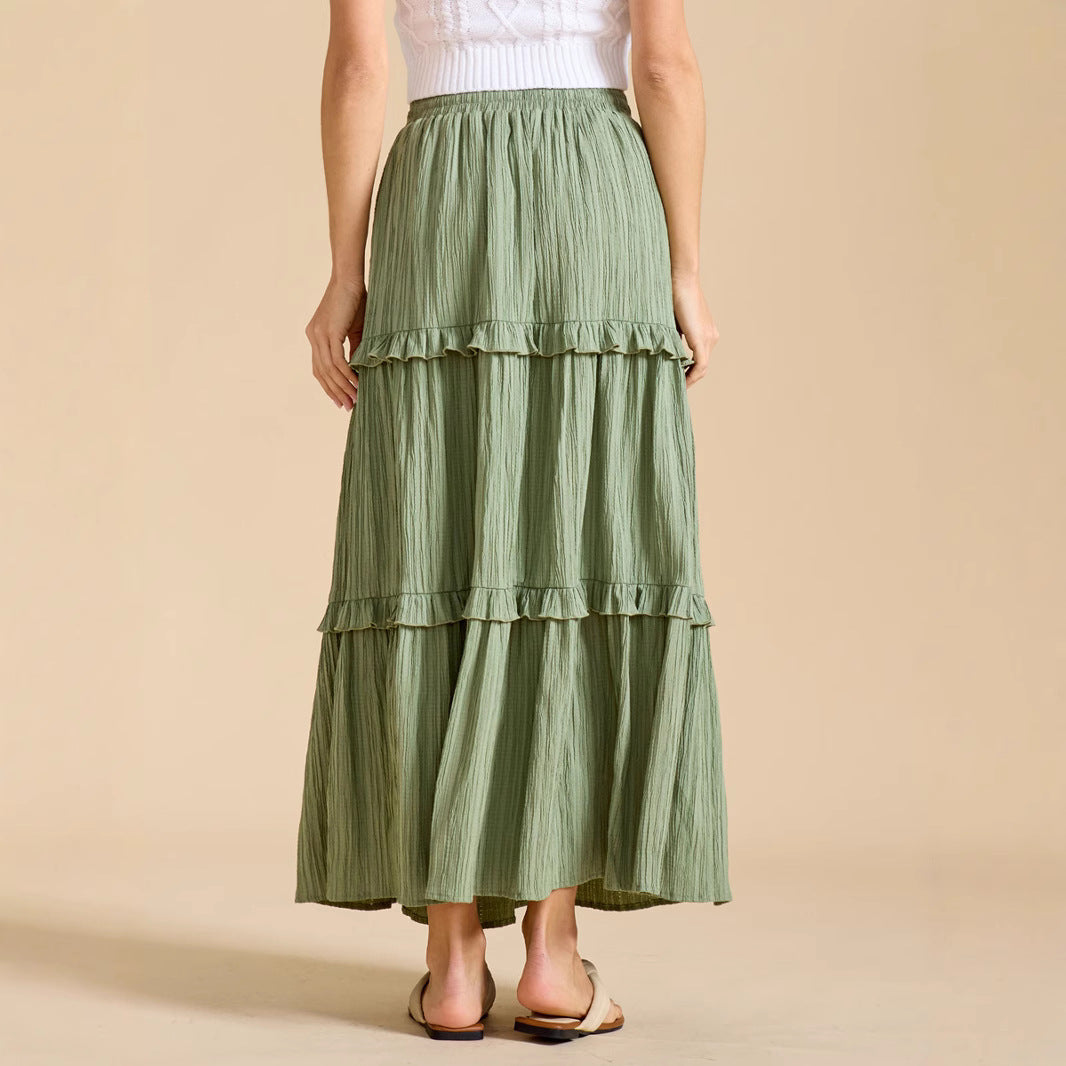 Drawstring Lace Skirt High Waist Elastic plus Size A line