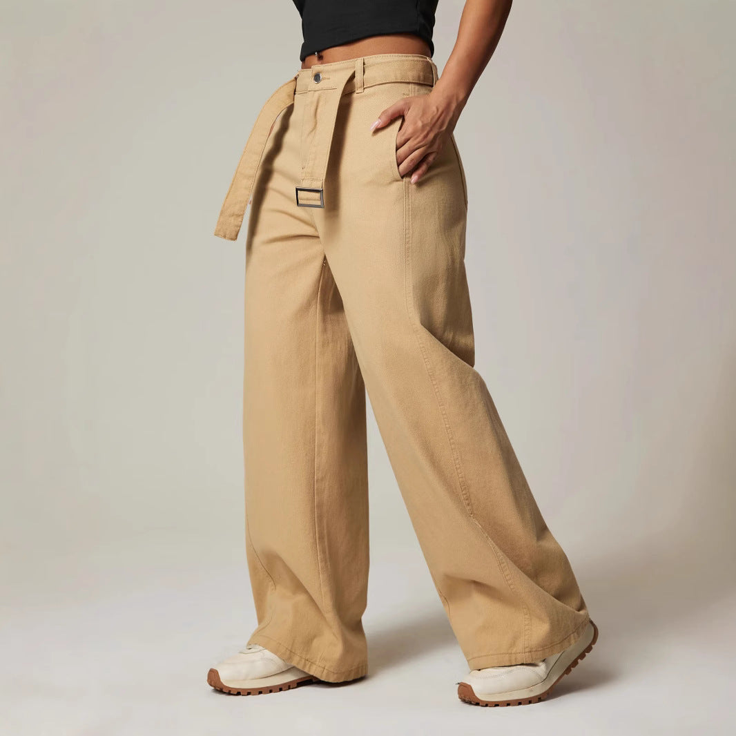 Spring Casual Straight Leg Pants Women Jeans Women Wide Leg Pants with Belt Jeans Women