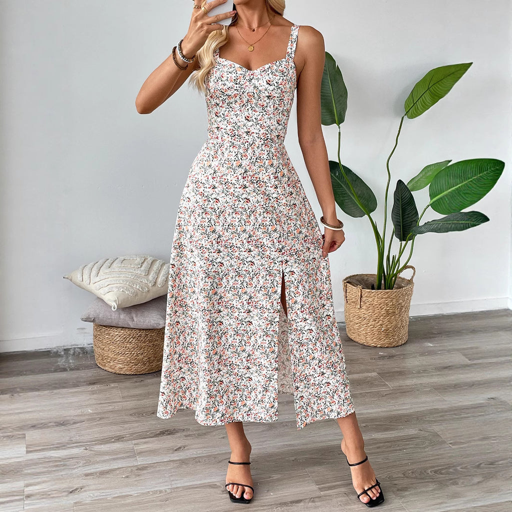Women Clothing Summer Floral Midi Split Dress