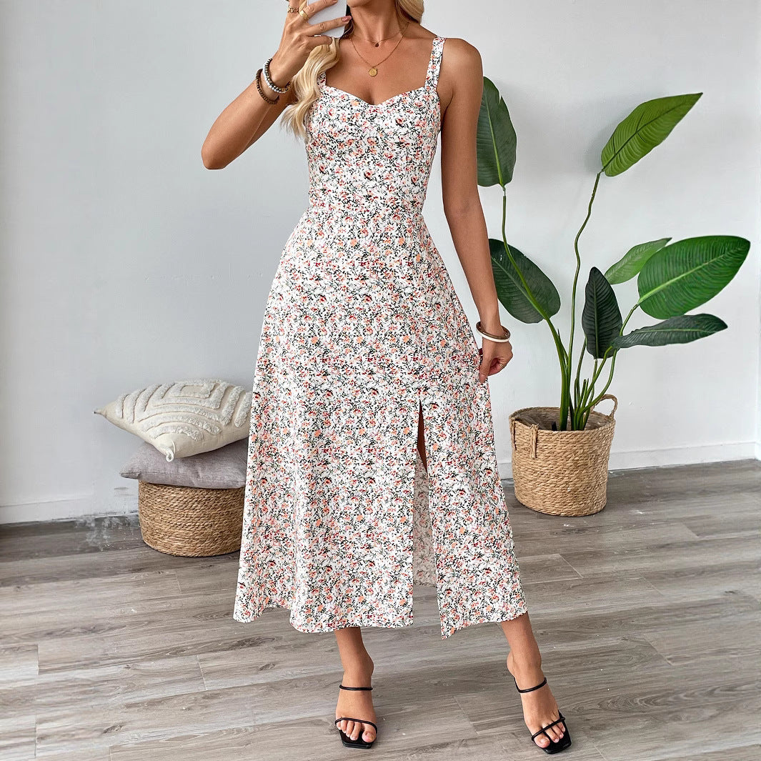 Women Clothing Summer Floral Midi Split Dress