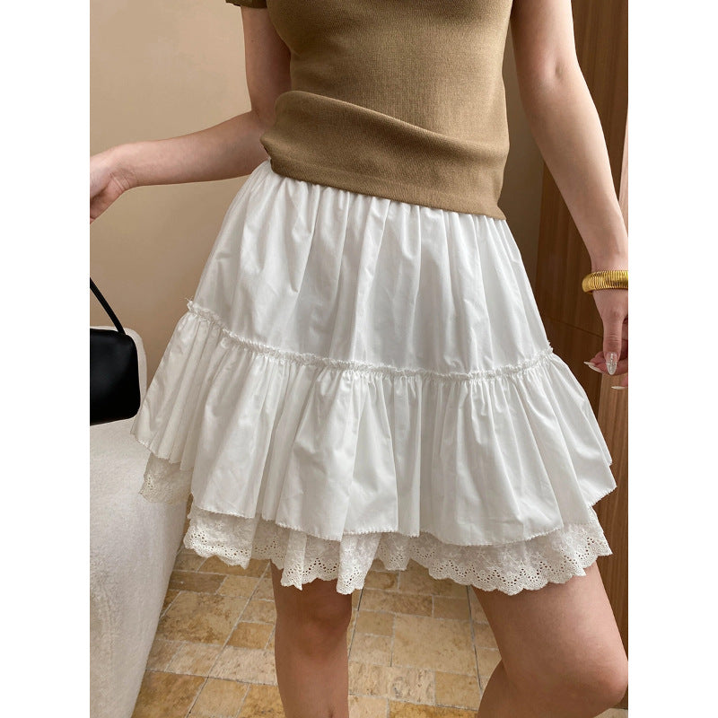 Blogger Love Double Layer Lace Stitching Tiered Dress Elastic High Waist A line Skirt