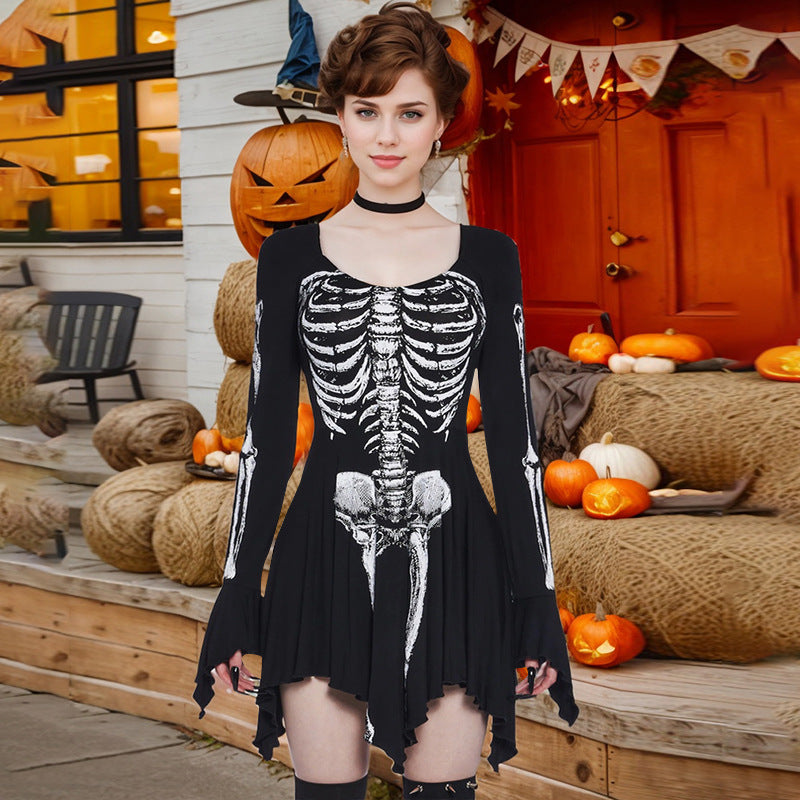 Masquerade Skull Skeleton Printed Sexy Slim Fit Dress