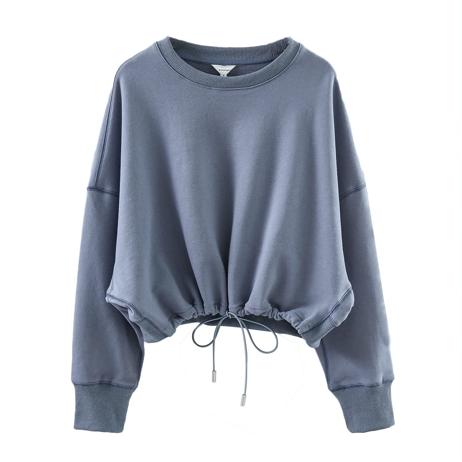 Short Sweatshirt Pure Cotton Cinched Drawstring Sports Yoga Pullover Top