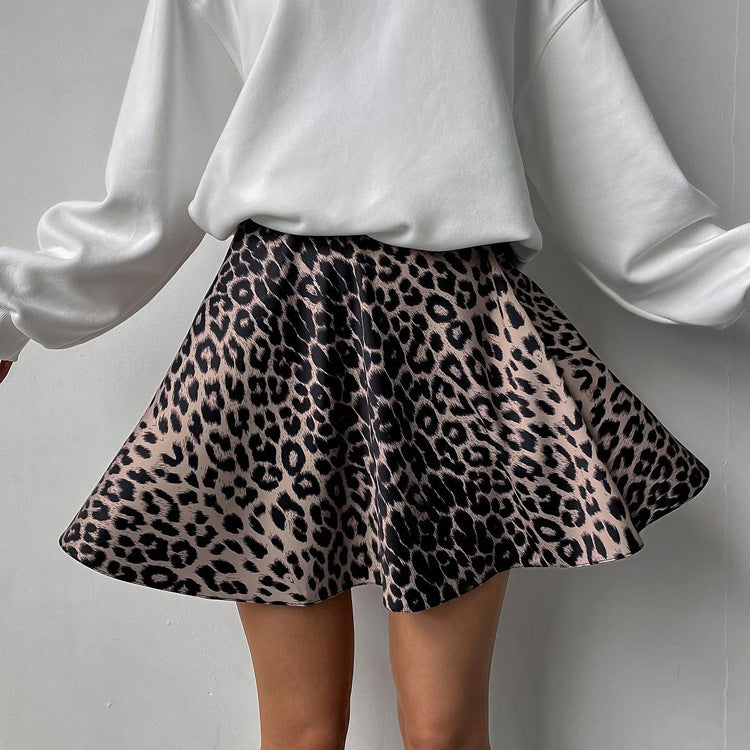 Leopard Print Printed Sexy Skirt Women All Match High Waist A line Skirt