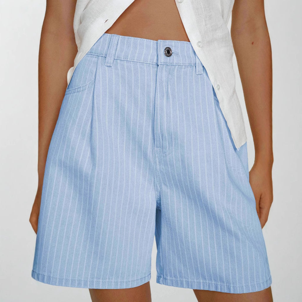 Casual Striped Loose High Waist Denim Shorts Women Jeans