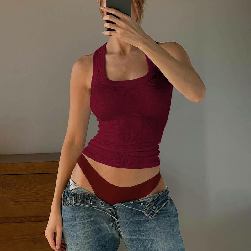 Women Clothing Summer Sexy U Collar Solid Color Slim Fit I Shape Cropped Vest for Women