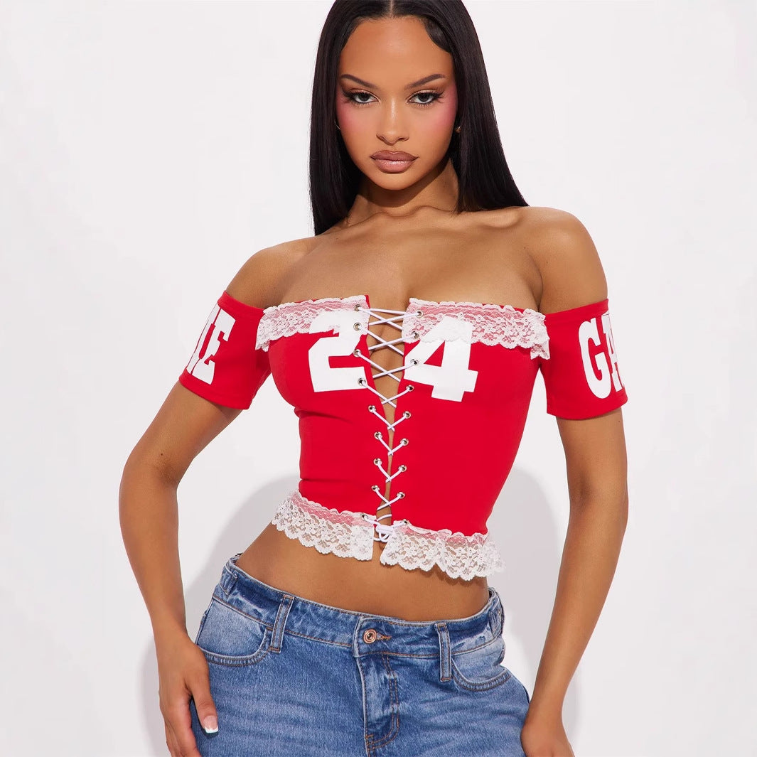Summer Slim Print Street Sexy Sexy Lace up Backless Lace Vest Top