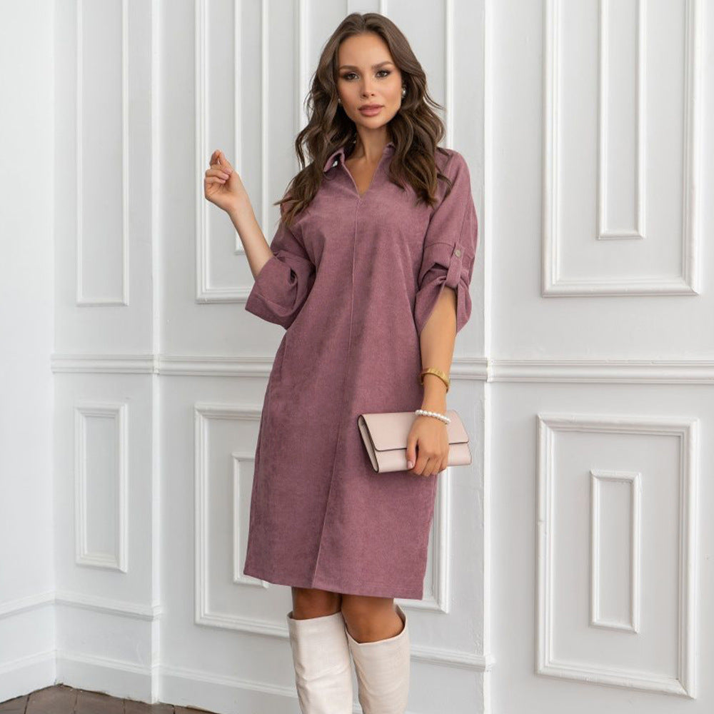 Mid Length Dress Spring Summer Office Loose Lapels Cufflinks Dress
