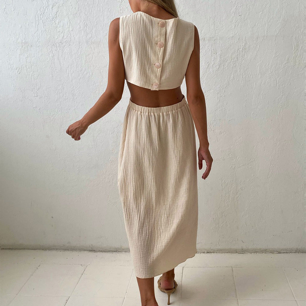 Double Layer Zou Cloth Dress Summer Casual Back Single Breasted Cropped Outfit Design Vest