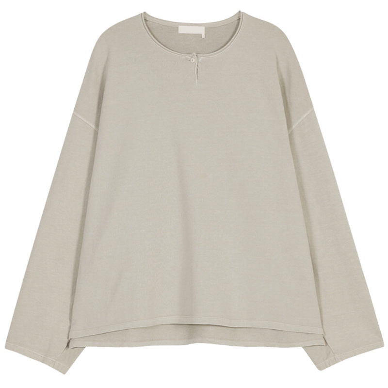 Fall Niche Thin Loose round Neck Curling Long Sleeve Terry Design Drop Shoulder Casual Sweatshirt Women