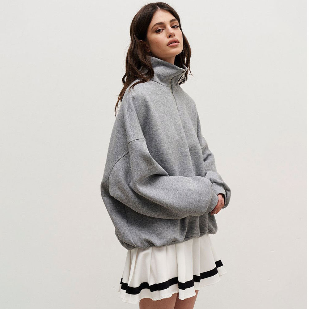 Collared Sweatshirt Autumn Winter Women Unisex Street Loose Lapels Zipper Sweatshirt