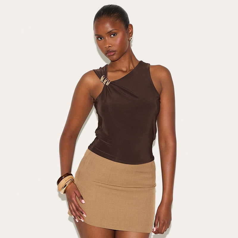 Women Clothing Summer Sexy Simple Solid Color Tight Trim Long Vest Women