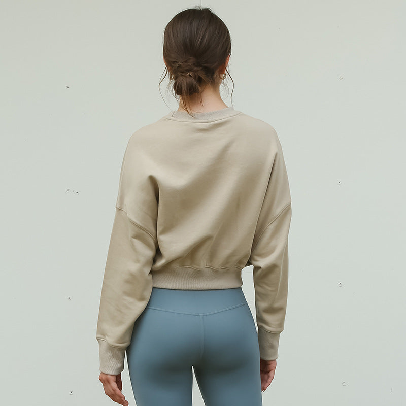Short Sweatshirt Pure Cotton Cinched Drawstring Sports Yoga Pullover Top