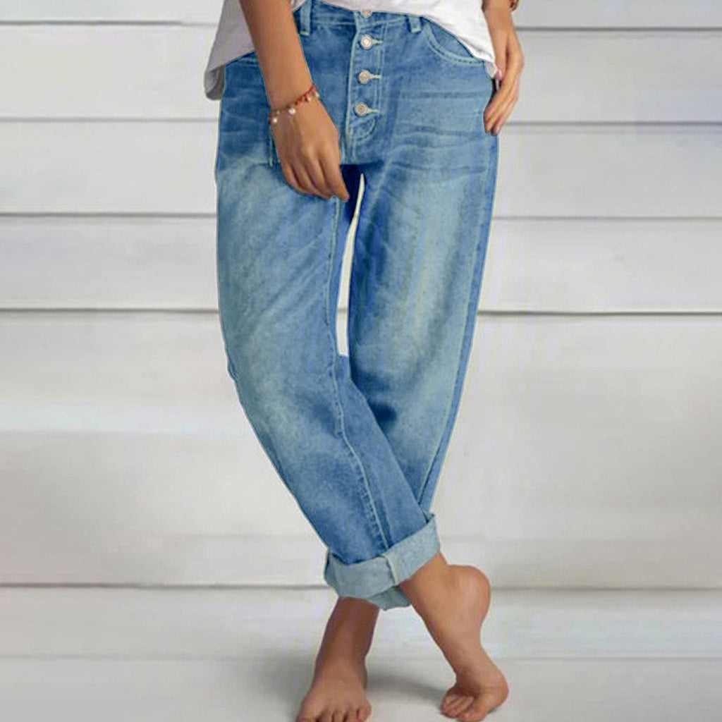 Women Clothing Autumn Washed Denim Wide Leg All Matching Jeans Straight Leg Pants Trousers Women