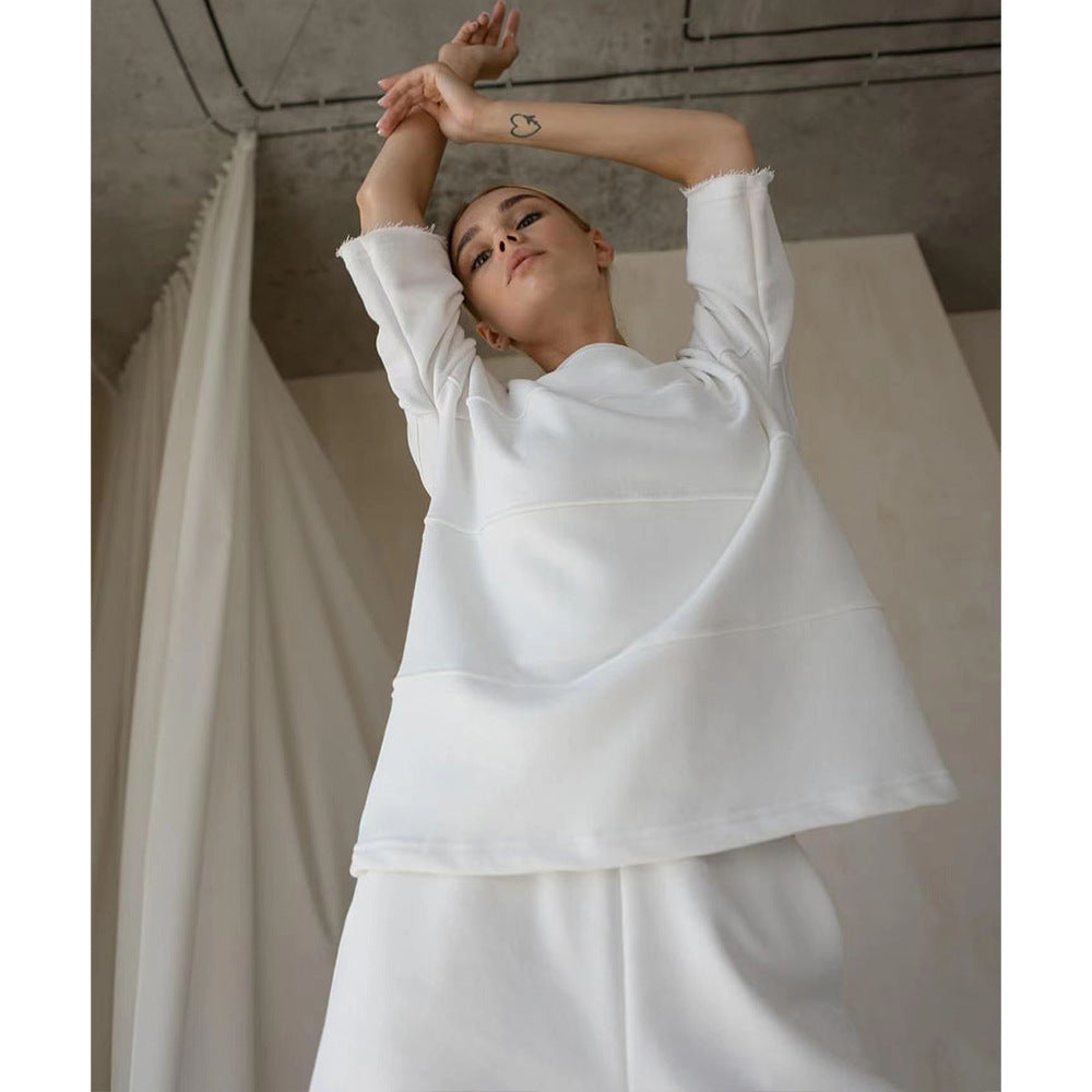 T shirt Short Sleeve Spring Loose Casual Half Sleeve Straight Leg Pants Cotton Shorts Set