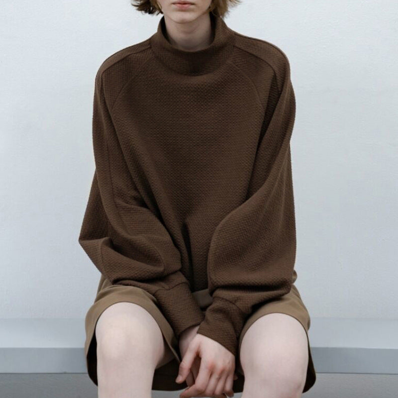 Niche High Grade Design Half Turtleneck Loose Short Gigot Sleeve Sweatshirt Women Texture Classic Pullover Top