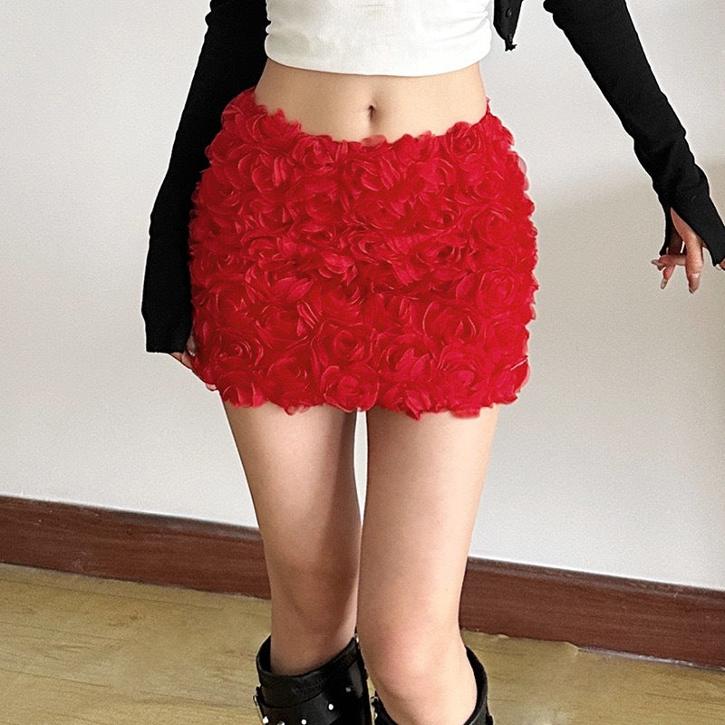 Women Clothing Nightclub Sexy Solid Color Three Dimensional Floral Ultra Short Skirt Straight Hair