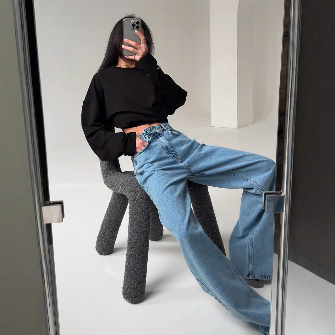 Spring Solid Color Long Sleeved T shirt Women Loose Cotton Crew Neck Basic Top