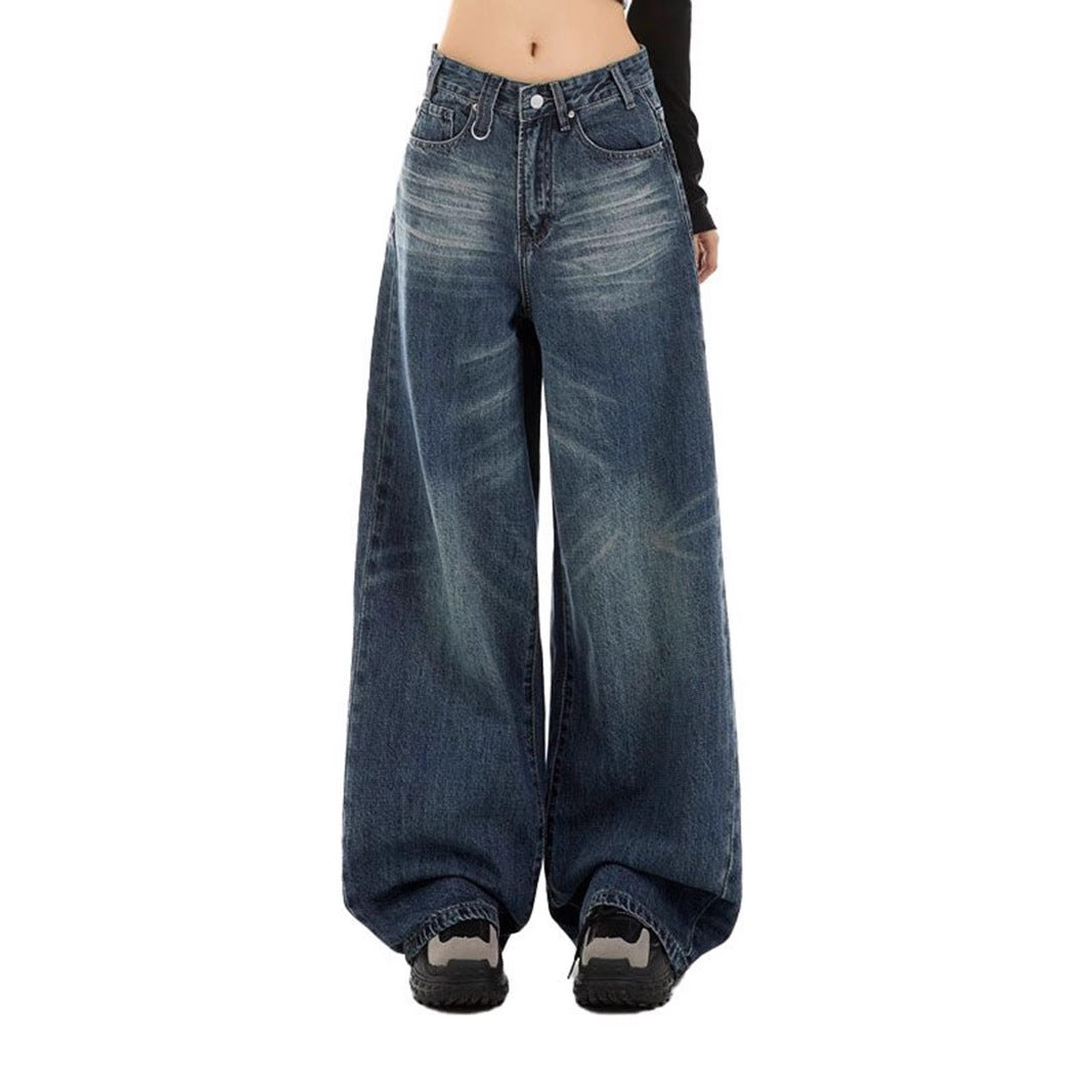 Retro Easy Matching Straight Drooping Wide Leg Women Clothing Denim Trousers