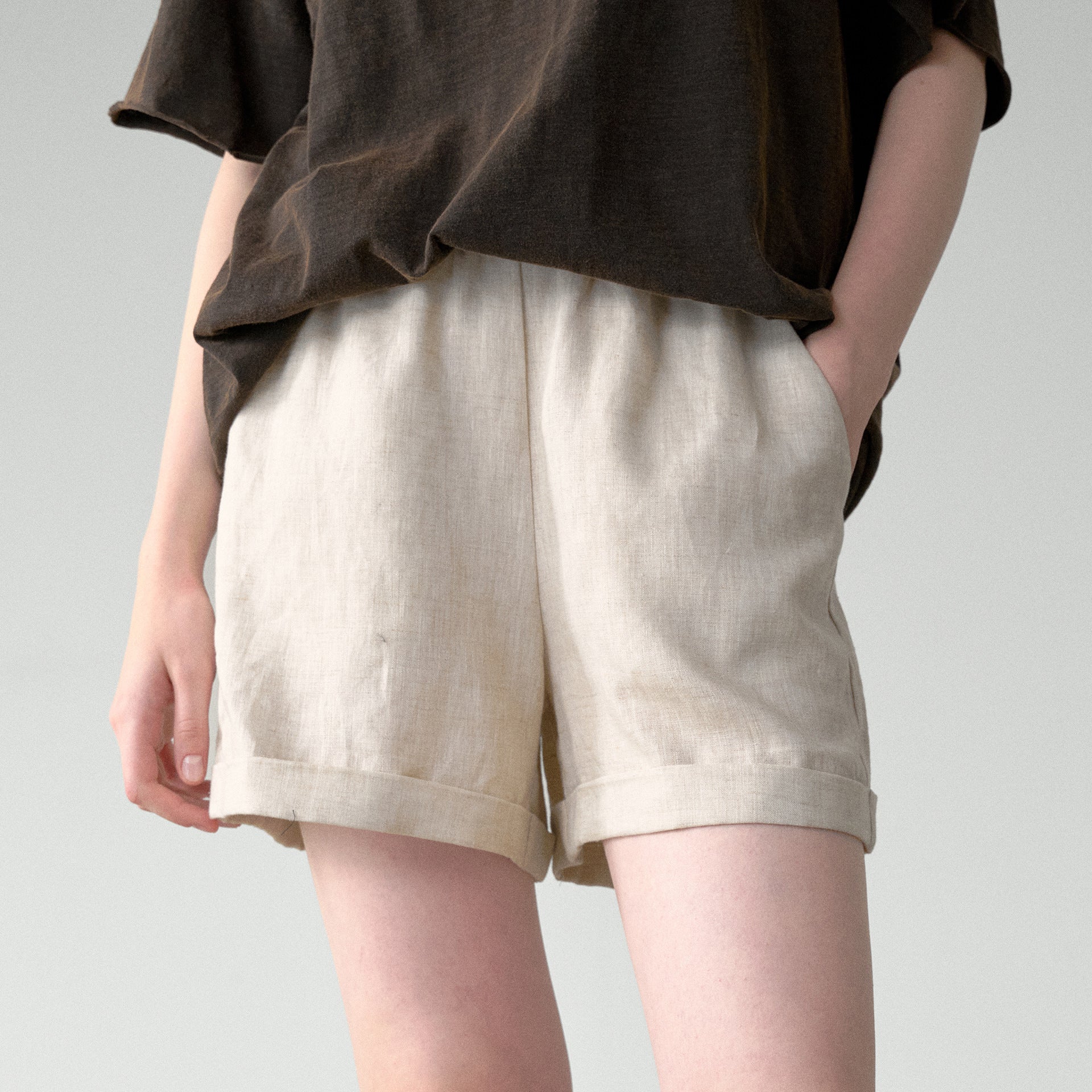 Pure Linen Elastic Waist Shorts Summer Draping Comfort Casual Shorts Breathable Sweat Free Pants