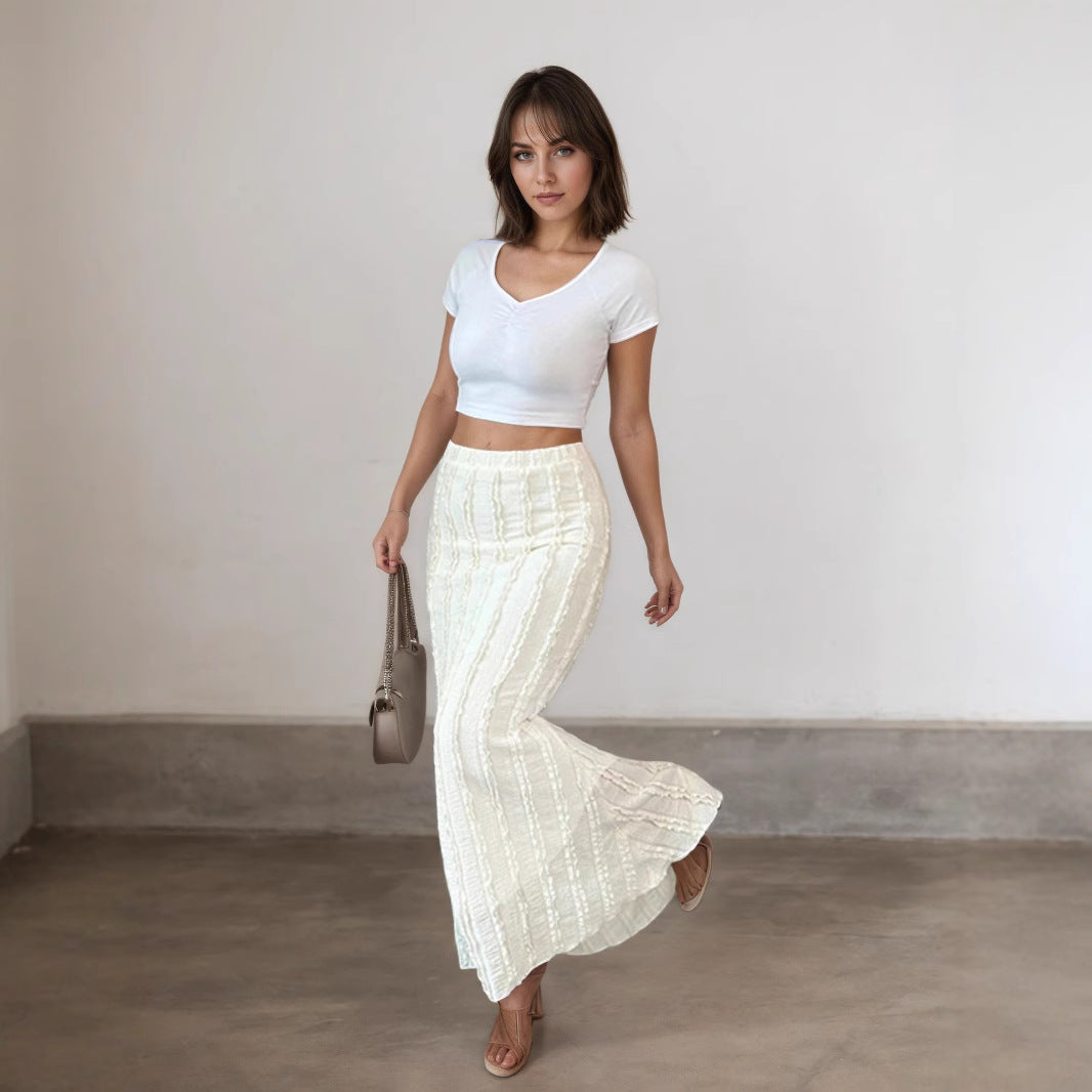Spring Summer Women Clothing Figured Cloth Elegant Slim Fit Sheath Fishtail Skirt Swing Skirt
