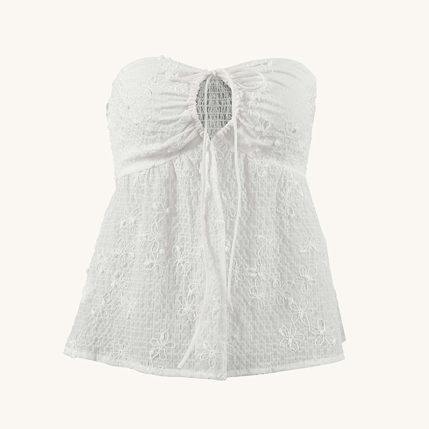 Sexy Lacing Tube Top White Short Top Summer Lazy Elegant Comfortable Women Clothing