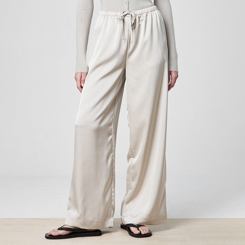 Women Clothing Solid Color Summer Loose Drape Lace up Double Socket Long Casual Pants