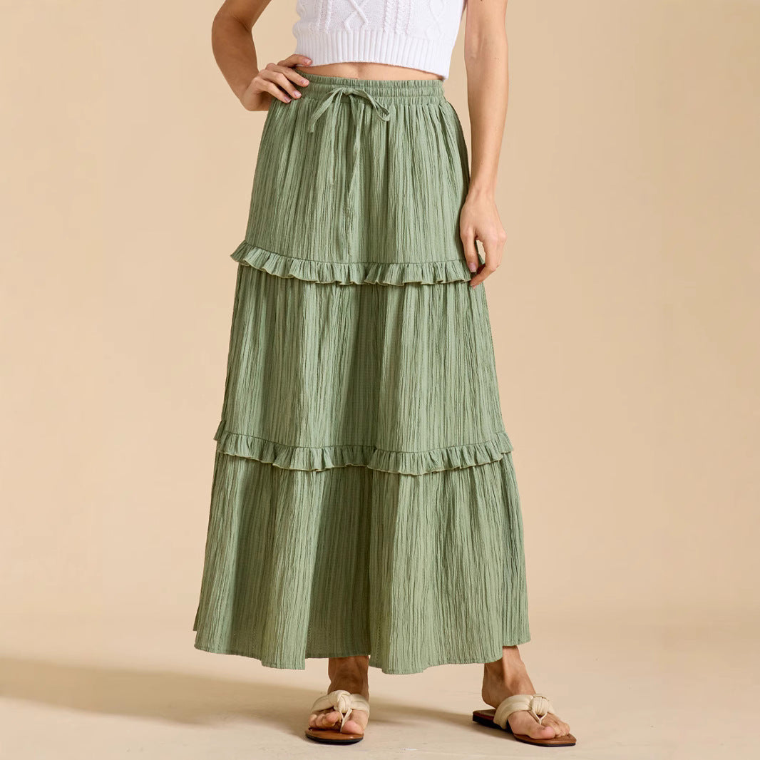 Drawstring Lace Skirt High Waist Elastic plus Size A line