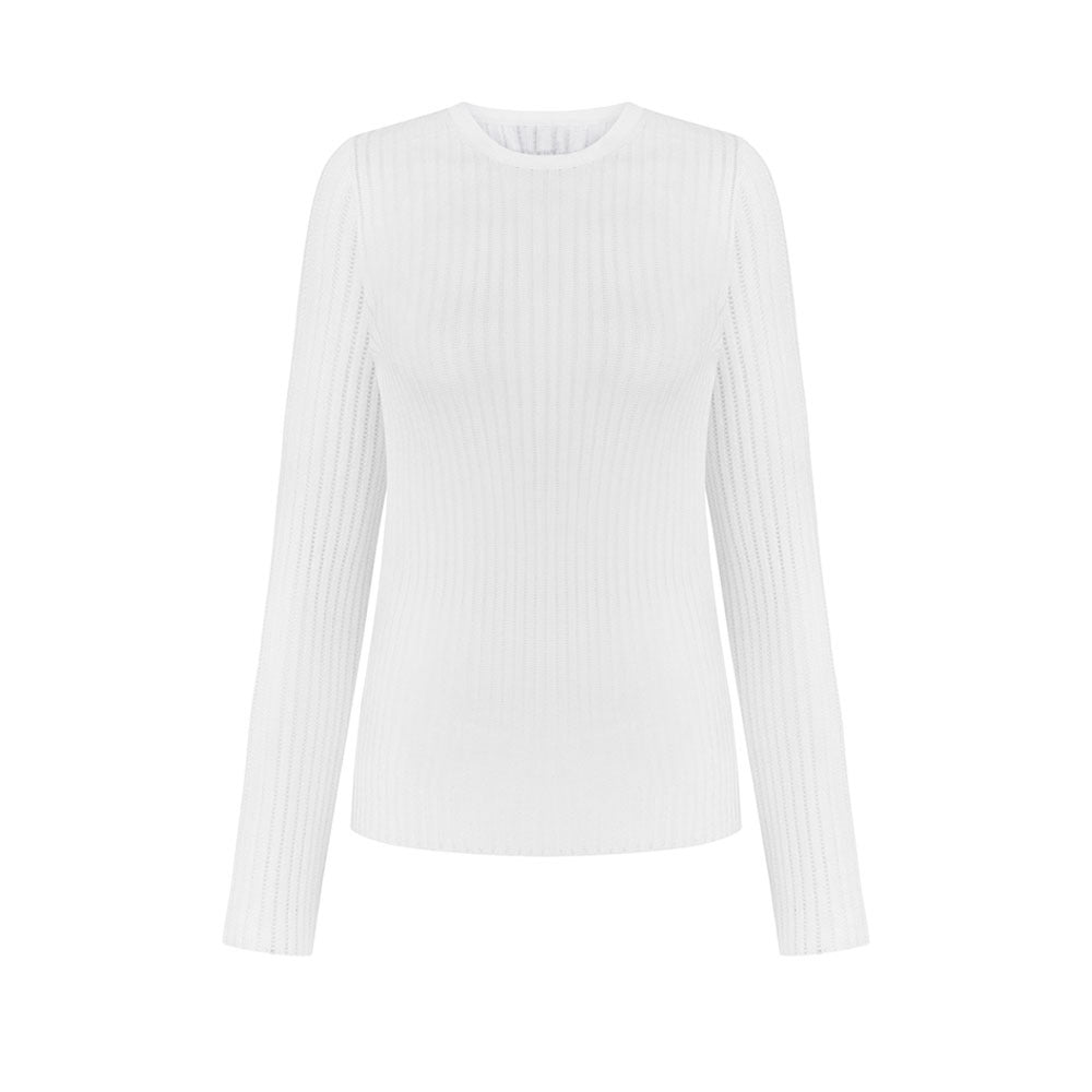 Hollow Out Cutout Sweater Spring Summer Sexy Slim Fit Cashmere Round Neck Long Sleeve Thin Sunken Stripe Sweater