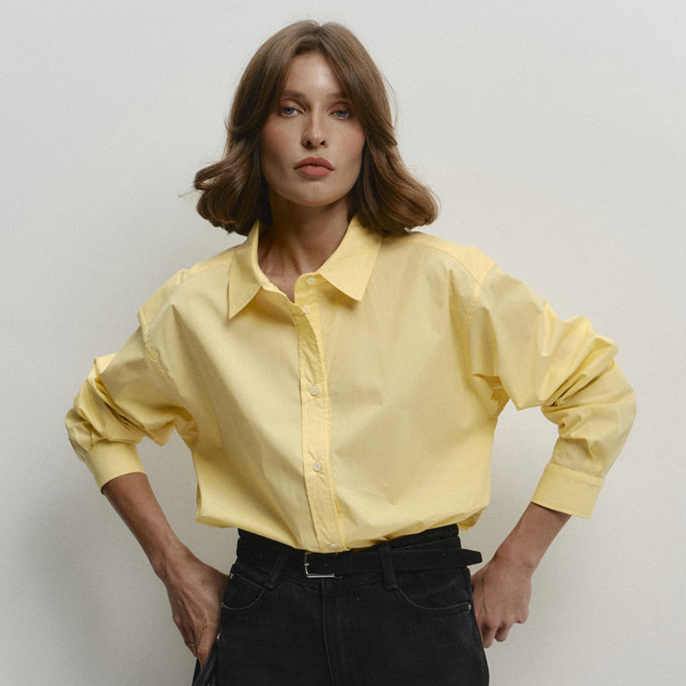 Cotton Yellow Shirt for Women Spring Summer Blouse for Commuting Comfortable Loose Cotton Shirt for Women