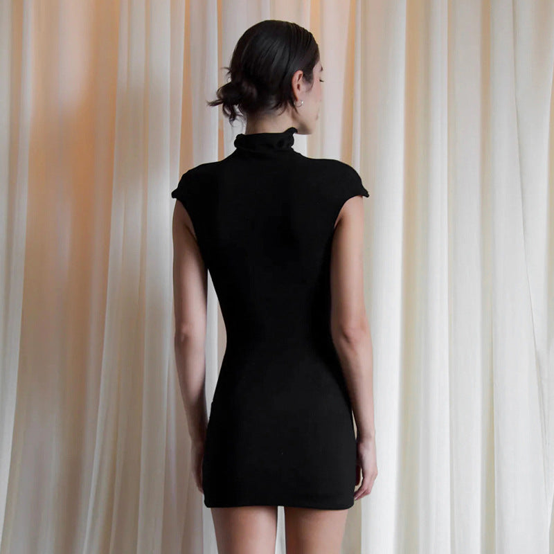 Women High Collar Sleeveless Lace Small Floral Sheath Dress