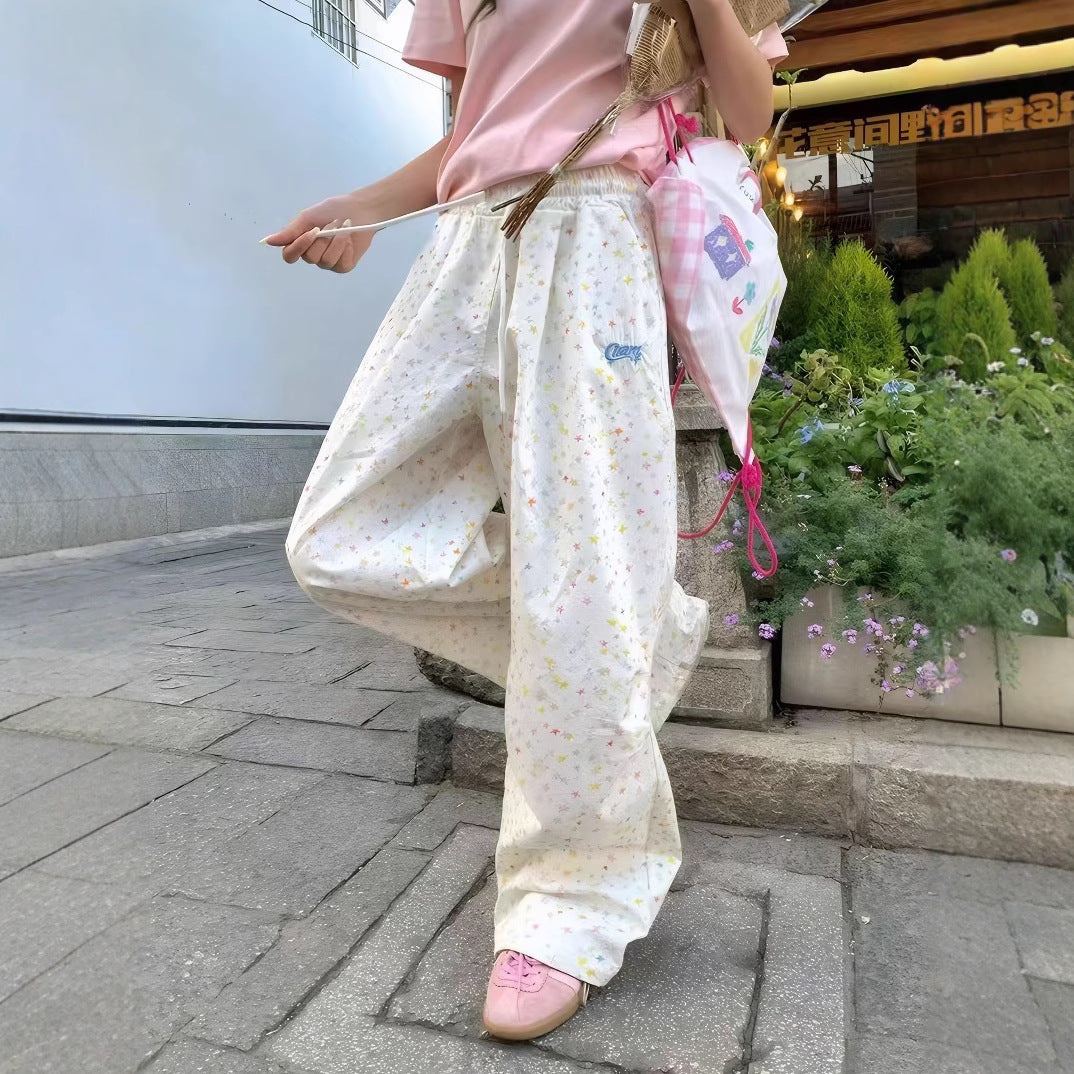 Printed Wide Leg Pants High Waist Slimming All Matching Loose Straight Exercise Casual Pants