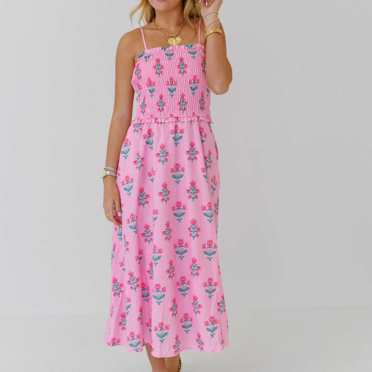 Women Urban Casual Printed Floral Pleated Sling Dress