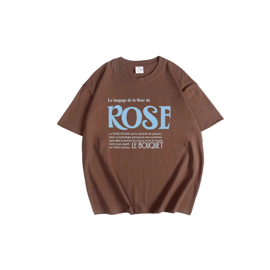 Simple Letter Graphic Print T shirt Women Summer Loose round Neck Cotton Short Sleeve Top