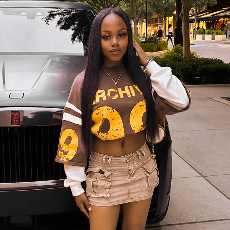 Loose Street Casual Printed Letters Sports False Two Piece Sweatshirt