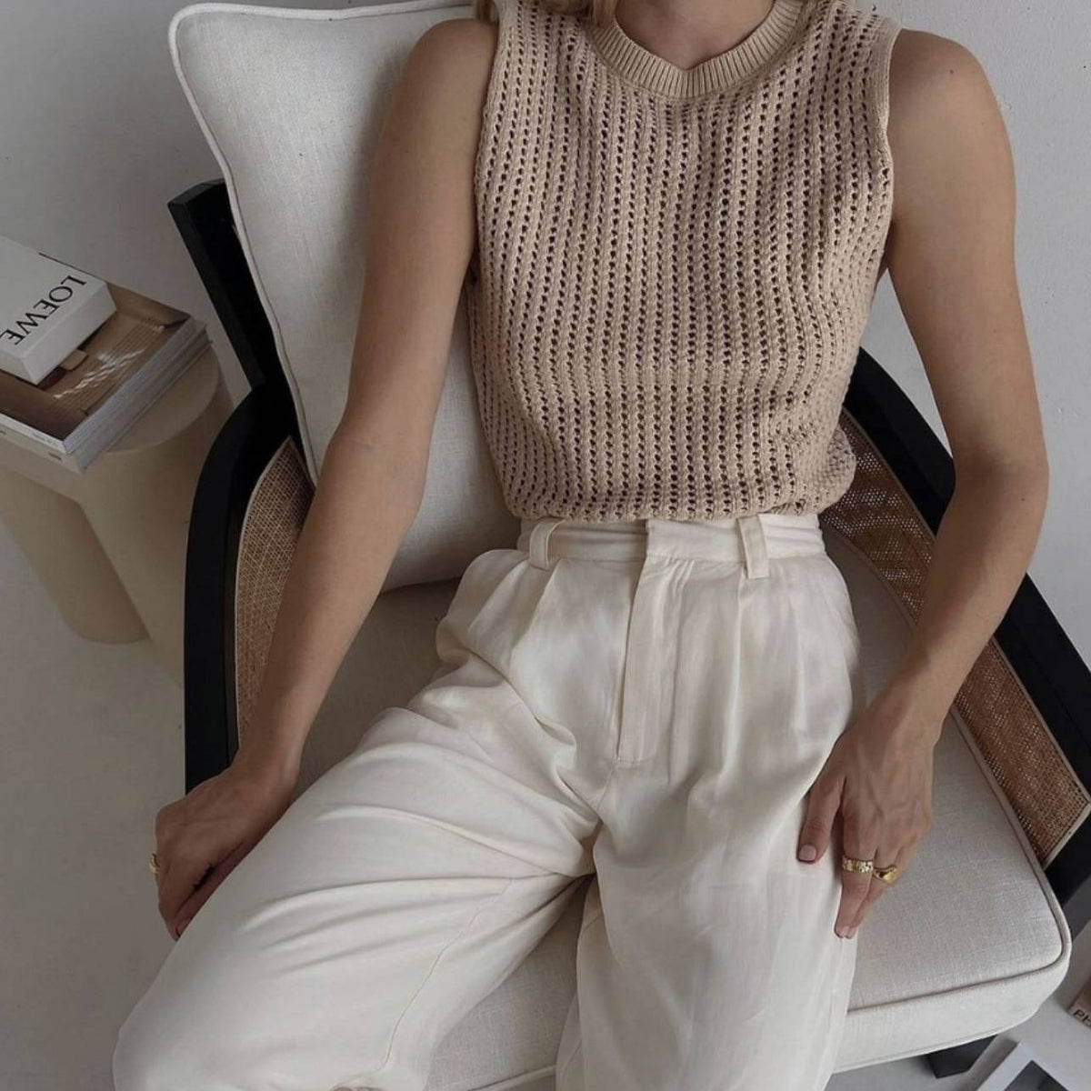 Women Clothing Sexy Cutout Dehaired Angora Covering Yarn Sleeveless Knitted Pullover Vest Top Women